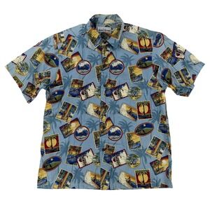 Vintage T & L Muumuu Factory Shirt Mens Medium Blue Hawaiian Button Up  Surfer